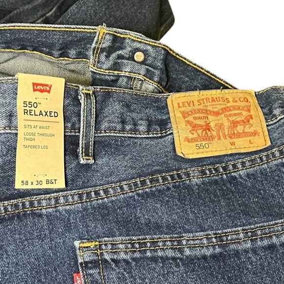 NWT Levis 550 Mens Relaxed Fit Tapered Leg Denim Blue Jeans 58x30 B&T Big & Tall - Picture 5 of 8